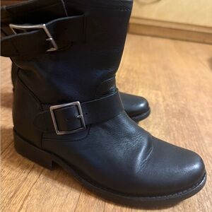 Frye Black Ankle Boots with Buckle Detail